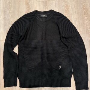 Religion London Black Crewneck Sweater with Ribbed Knit Size M